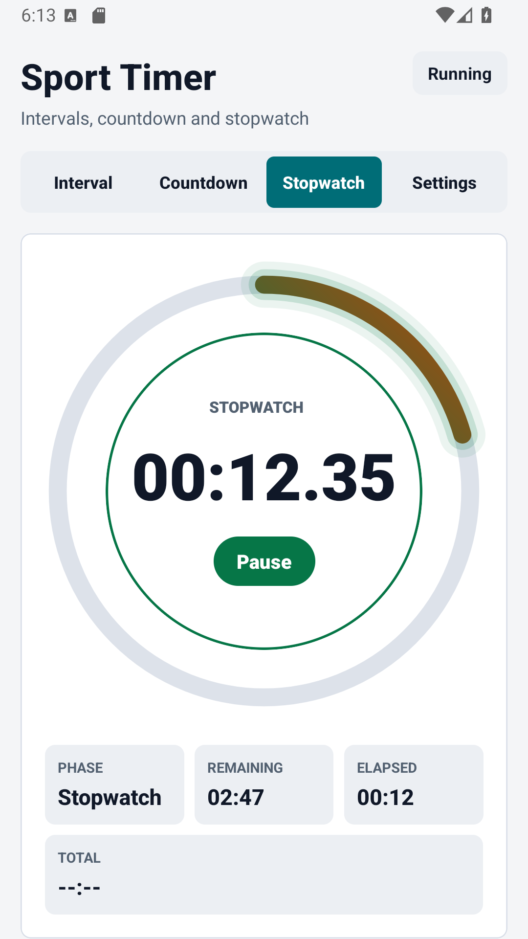 Pantalla de cronómetro Sport Timer con vueltas